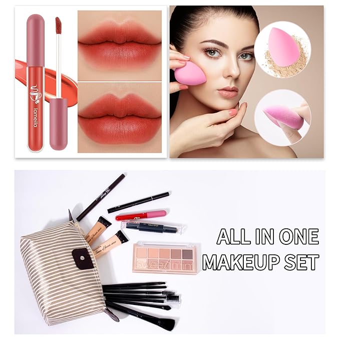 Makeup Kit For Girls Teens Women, Makeup Set, Makeup Present, Includes Eyeshadow Palette, Foundation, Eyebrow Pencil, Eyeliner, Lip Gloss, Counter Stick, Makeup Brush Set Bag & Sponge-VeraVaultWomen
