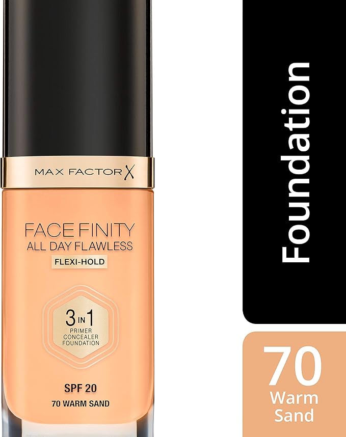 Max Factor Facefinity 3-in-1 All Day Flawless Liquid Foundation, SPF 20-70 Warm Sand, 30 ml-VeraVaultWomen