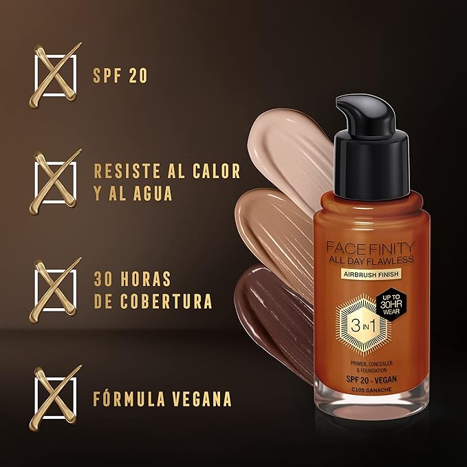 Max Factor Facefinity 3-in-1 All Day Flawless Foundation, SPF 20, Ganache, 30ml-VeraVaultWomen