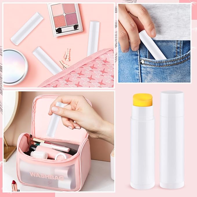 100 Pcs 5.5ml Bulk Empty Lip Balm Tubes Refillable Plastic Lip Gloss Container Travel Lipstick Tubes Chapstick Tubes Holder For DIY Homemade Lip Balm (white)-VeraVaultWomen