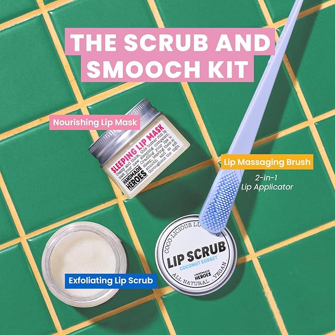 100% Natural Lip Scrub, Vegan Conditioning Coconut Lip Exfoliator - Gentle Exfoliant, Sugar Lip Polish and Lip Exfoliator Scrubber for Chapped and Dry Lips (Original 3pc Set)-VeraVaultWomen