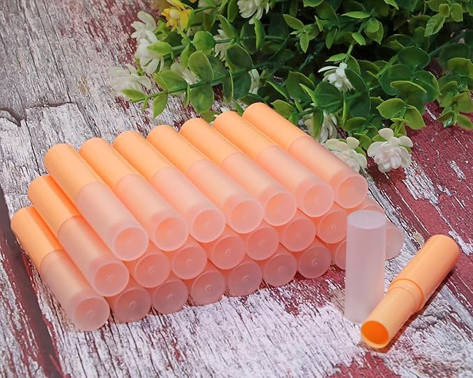 0.14oz Empty Flavored Lip Balm Container Tubes Plastic Homemade Moisturizing Lip Stick with Caps Bulk Fit for Women Adult DIY Making Supplies, 25 Count (Orange)-VeraVaultWomen
