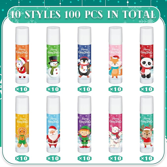 100 Pack Christmas Party Gifts Bulk Lip Balms Favors Bulk Christmas Stocking Stuffers Holiday Party Goodies Gifts Small Thank You Employee Appreciation Gifts for Women Men Coworkers Staff-VeraVaultWomen