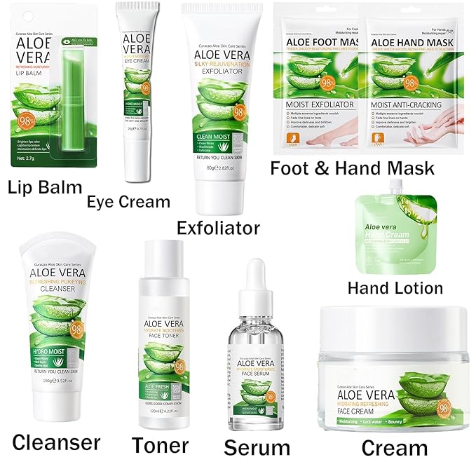 10Pcs Skin Care Products Set, Aloe Vera Skin Care Sets, Skin Care Gift Set for Women Girls, Skincare Routine Set, Face Care Kit for Dry Skin, Hydrating Whole Body Skin Care-VeraVaultWomen