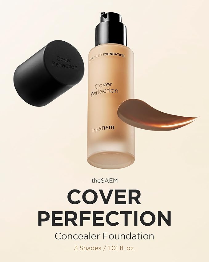 THESAEM Cover Perfection Concealer Foundation - 24H Coverage, Light Liquid Texture - Ideal for Oily, Combination Skin, Provides Semi-Matte, Smooth Finish, 1.01 fl.oz. (1.5 Natural Beige)-VeraVaultWomen