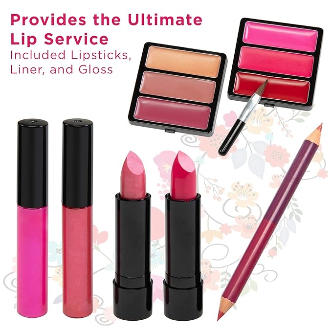 Makeup Kit Set - 32 Eye Shadows 6 Lip Glosses 2 Lip Gloss Wands 2 Lipsticks 1 Face Powder Duo 1 Blush Powder Duo 1 Mascara - Case with Carrying Handle-VeraVaultWomen