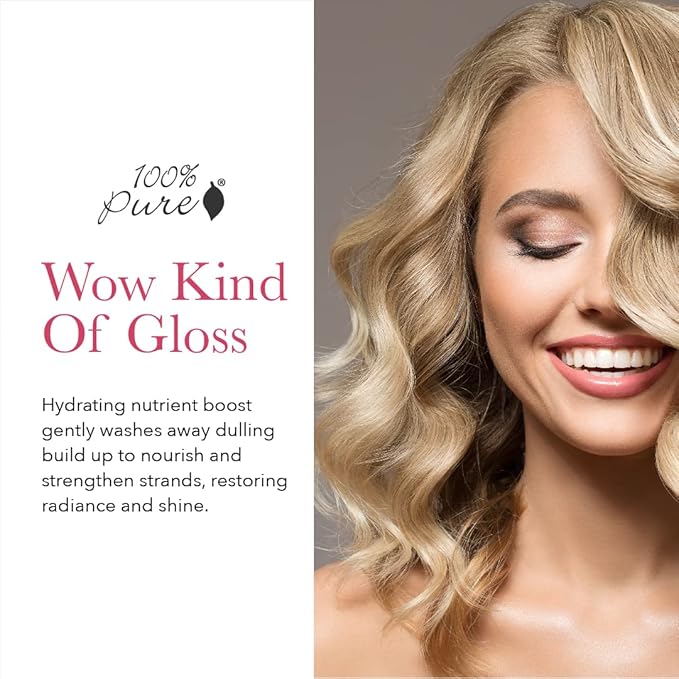 100% PURE Glossy Locks Glossing Shampoo Hair Wash Detox & Hydrate Shine Boosting Dry Dull Damaged Strands Avocado Butter & Seaweed Collagen Natural Care for Women & Men Vegan - 13.5 Fl Oz-VeraVaultWomen
