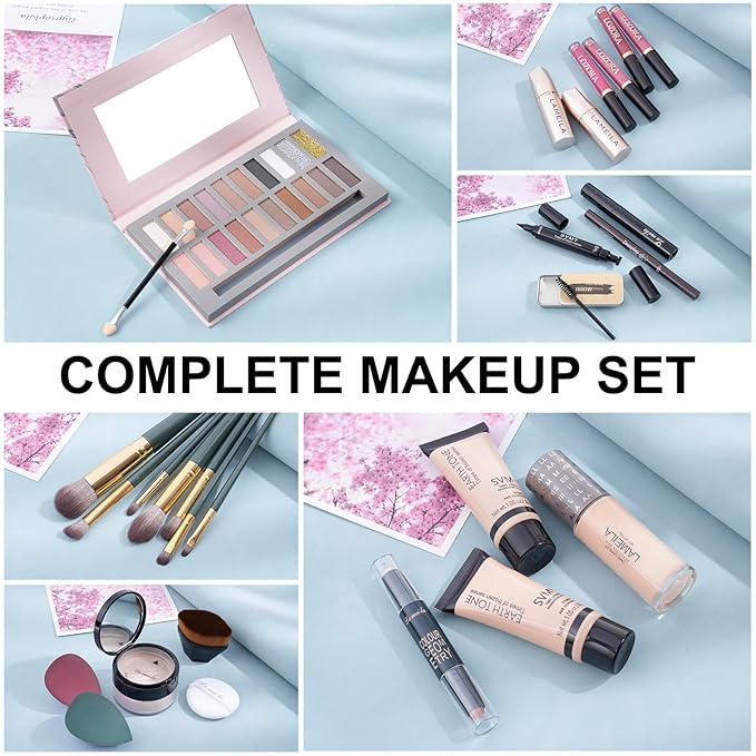 Makeup Kit Full Kit for Women Makeup Kit Full Kit for Teenagers Eyeshadow Palette Lip Gloss Foundation Mascara Eyeliner Cosmetic Brushes Cosmetic Bag etc. (20Middle)-VeraVaultWomen