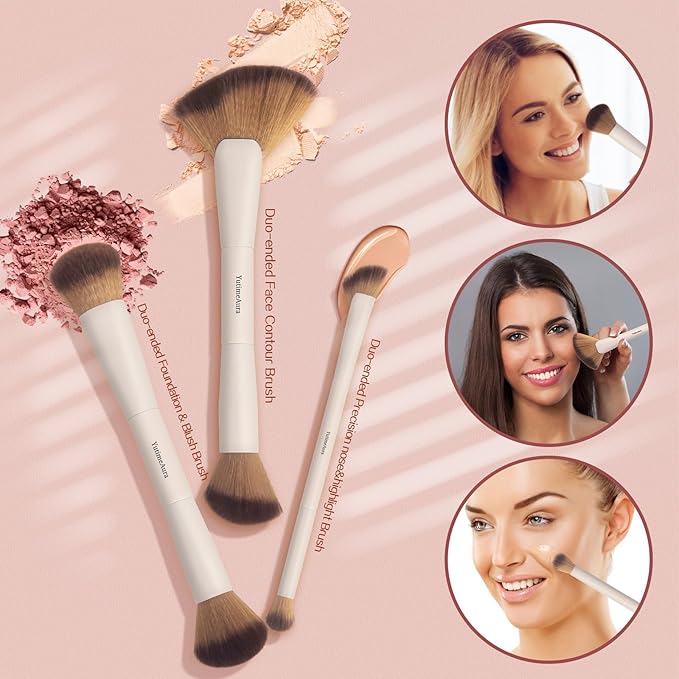 Makeup Brushes, Dual End Makeup Brush Set 7 Pcs, Foundation Contour Powder Concealer Eye Shadows Blush Make Up Brushes, Travel Gift Set, Cruelty-Free-VeraVaultWomen