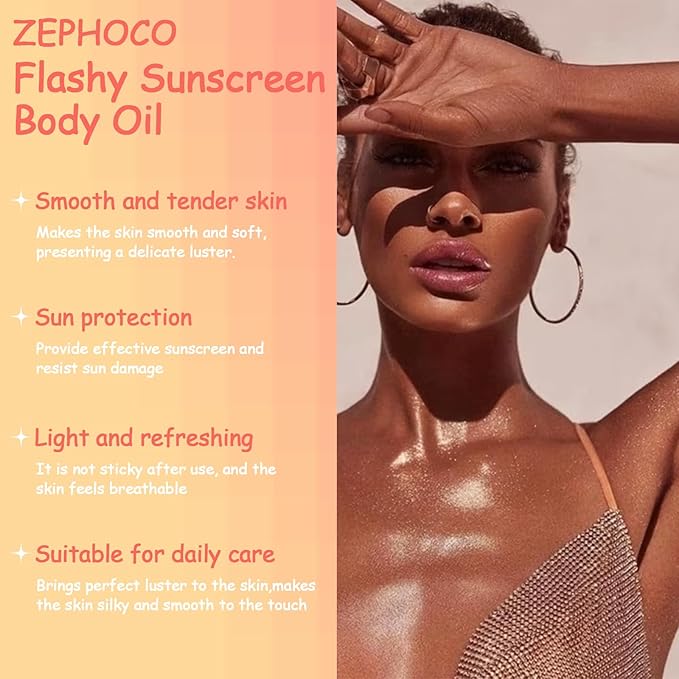 Broad Spectrum SPF 50 Sheer Body Sunscreen Setting Mist Sunscreen Body Glow Oil Spray for Face & Body with Gold Mica Sun-kissed Glow Skin Illuminator Hydrating Non-Greasy (A)-VeraVaultWomen