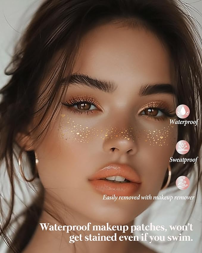 Glitter Freckles, Face Glitter for Kids Women Girls, Waterproof Glow Up Singer Concerts Festival Rave Accessories (Gold - Hearted)