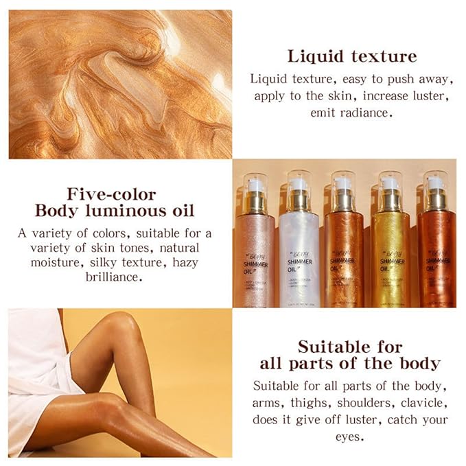 MAEPEOR Shimmer Body Luminizer 5 Colors Moisturizing Glow Illuminator Smooth and Non-sticky Summer Body Highlighter For Face & Body (80ML, 02 Gold)-VeraVaultWomen