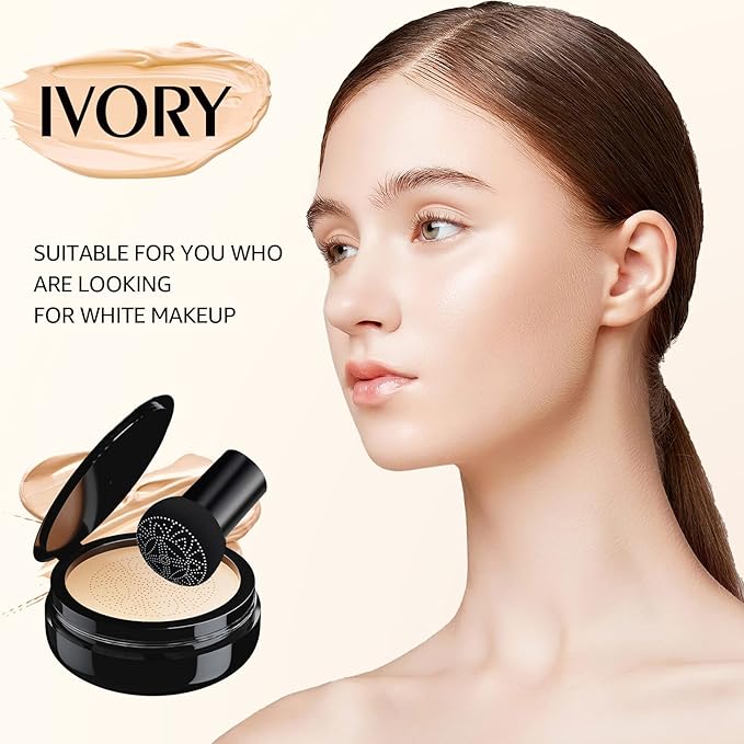 Mushroom Head Air Cushion CC Cream Foundation - Moisturizing & Long-Lasting BB Cream Concealer Makeup Base for All Skin Types, Brighten Long - Lasting Even Color Correcting Concealer (Ivory)-VeraVaultWomen