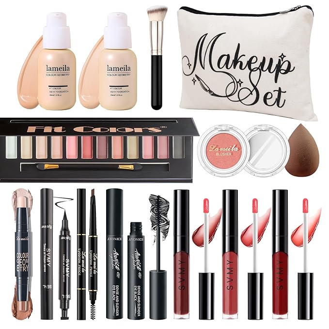 Makeup Kit for Girls Teens, Travel Makeup Kit, Facial Makeup Full Kit, Makeup Present Set for Beginners & Professionals, Cosmetic Bag Include Pigmented Blendable Eyeshadow Palette, concealer-VeraVaultWomen