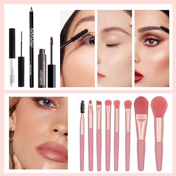 Makeup Kit All-in-one Makeup Gift Set for Women Full Kit, Eyeshadow Palette, Lip Gloss Set, Lipstick, Blush, Foundation, Concealer, Mascara, Eyebrow Pencil,Include Brush Set(KIT019)-VeraVaultWomen