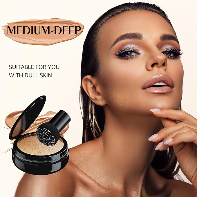 Mushroom Head Air Cushion CC Cream Foundation - Moisturizing & Long-Lasting BB Cream Concealer Makeup Base for All Skin Types, Brighten Long - Lasting Even Color Correcting Concealer (Medium Deep)-VeraVaultWomen