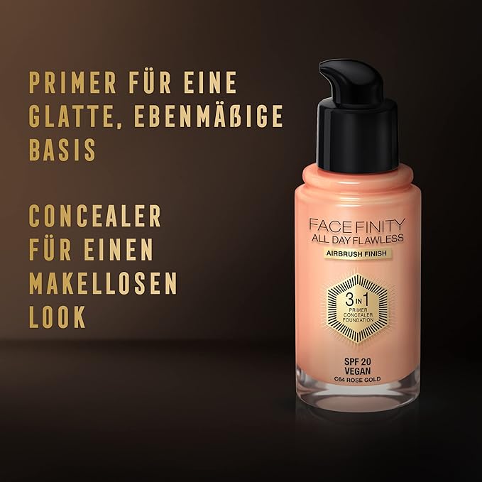 Max Factor Facefinity 3-in-1 All Day Flawless Liquid Foundation, SPF 20-64 Rose Gold, 30 ml-VeraVaultWomen