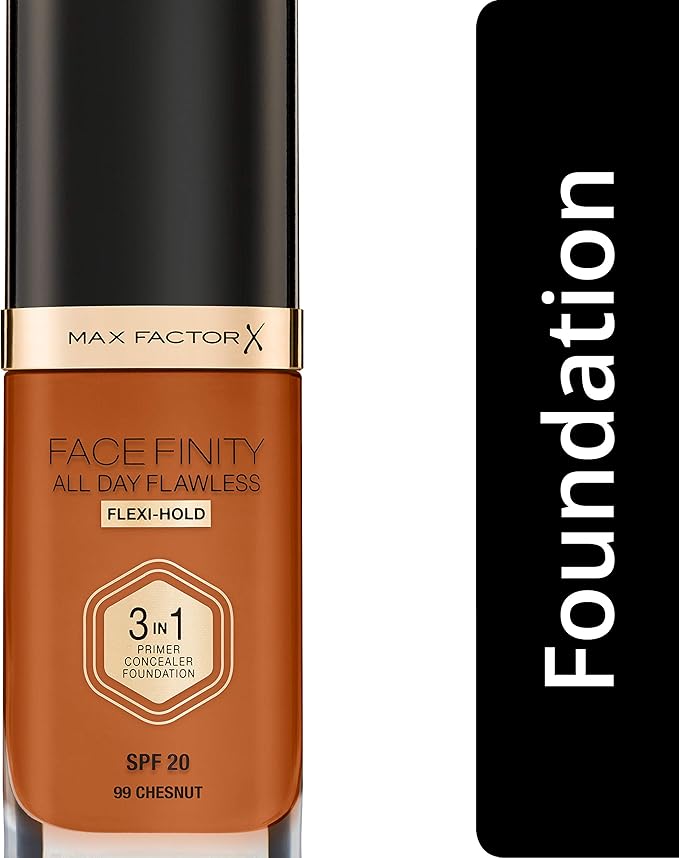 Max Factor Facefinity 3-in-1 All Day Flawless Liquid Foundation, SPF 20-99 Chestnut, 30 ml-VeraVaultWomen