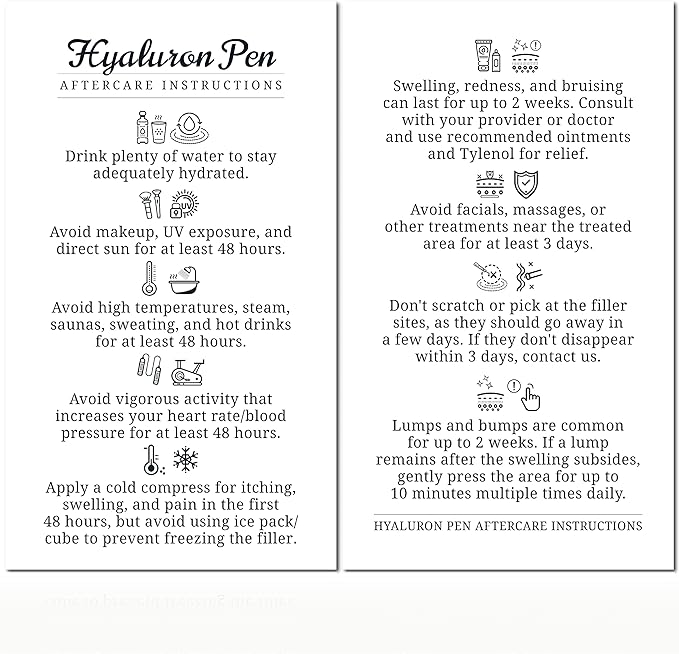 100 Pack - Premium Hyaluron Pen Lip Filler Aftercare Instructions Card 2 x 3.5" Accessories Supplies Kit Care - HP07A100_N-VeraVaultWomen
