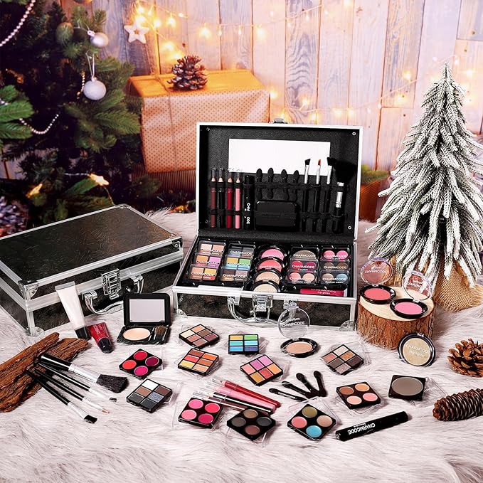 Makeup Kit for Teen Girls & Women Full Kit, Beauty Train Case with Starter Cosmetics Set, Make Up Valentine's Day Gift Box with Eyeshadow,Lipgloss,Highlight,Blush,Lip&Eye Pen,Brush & More(GoldenBrown)-VeraVaultWomen