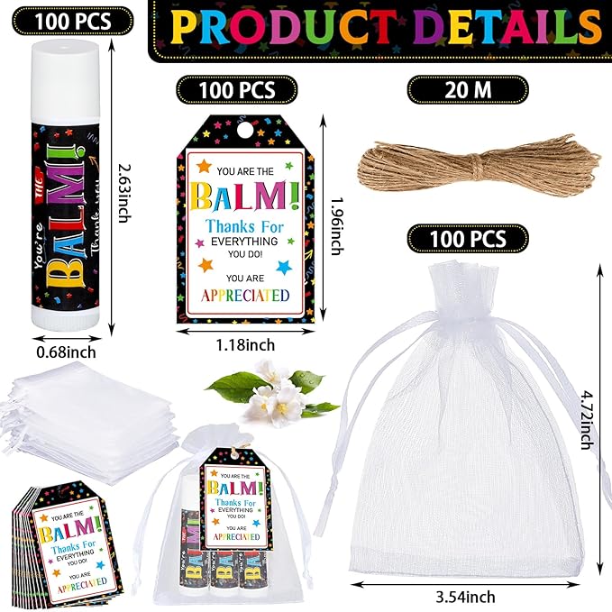 100 Pack Employee Appreciation Gifts Bulk Lip Balms Favors Bulk Small Thank You Gifts Team Appreciation Inspirational Gifts for Women Men Coworkers Staff Teachers Nurses-VeraVaultWomen