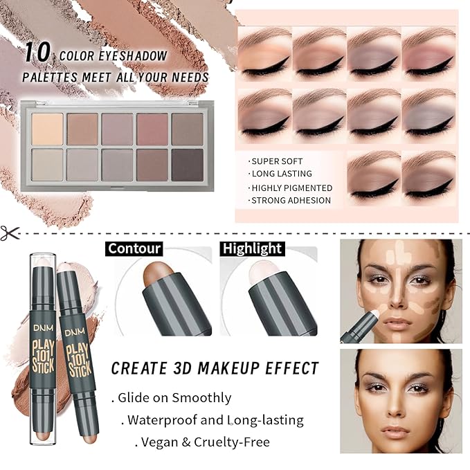 Makeup Kit For Girls Teens Women, Makeup Set, Makeup Present,Includes Eyeshadow Palette, Foundation, Eyebrow Pencil, Eyeliner, Lip Gloss, Counter Stick, Makeup Brush Set Bag & Sponge-VeraVaultWomen