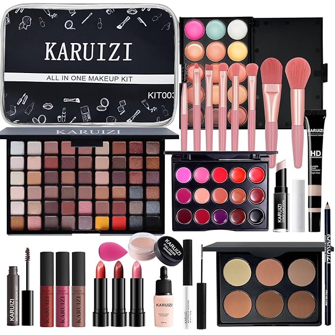Makeup Kit All-in-one Makeup Gift Set for Women Full Kit, Eyeshadow Palette, Lip Gloss Set, Lipstick, Blush, Foundation, Concealer, Mascara, Eyebrow Pencil,Include Brush Set(KIT019)-VeraVaultWomen