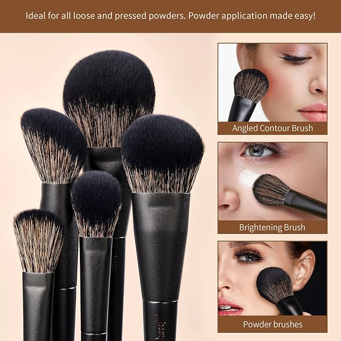 Makeup Brushes Set Jessup Make up Brushes 14Pcs Black Kabuki Foundation Eyeshadow Contour Concealer Powder Eyeliner Crease Eyebrow Blending Brush, T336-VeraVaultWomen