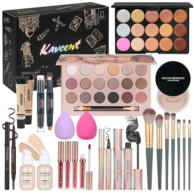 Makeup Kit Makeup Sets for Teens Makeup kits for Women Teenagers Make up Eyeshadow Palette Foundation Concealer Lipgloss Loose Powder Makeup Kit for Women Full Kit-VeraVaultWomen