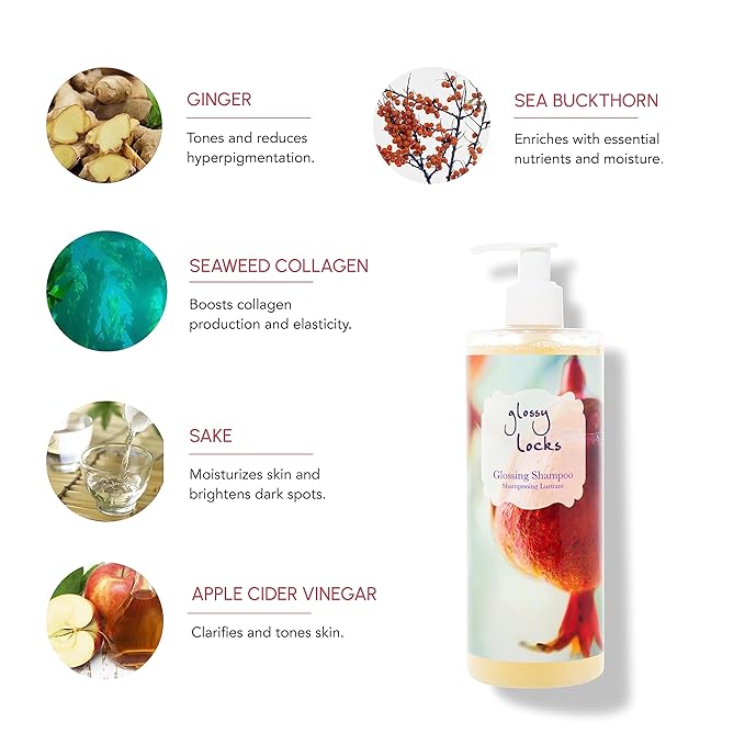 100% PURE Glossy Locks Glossing Shampoo Hair Wash Detox & Hydrate Shine Boosting Dry Dull Damaged Strands Avocado Butter & Seaweed Collagen Natural Care for Women & Men Vegan - 13.5 Fl Oz-VeraVaultWomen