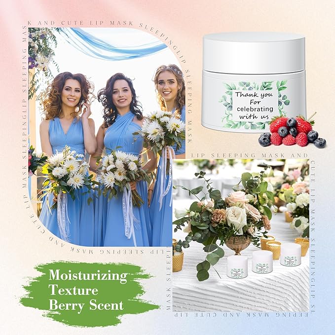 12 Pcs Thank You Lip Sleeping Mask Bulk Bridal Shower Gifts for Guests Thank You for Celebrating with Us Lip Mask Moisturize Nourish for Wedding Bridal Shower Favor Christmas Gift(Eucalyptus)-VeraVaultWomen
