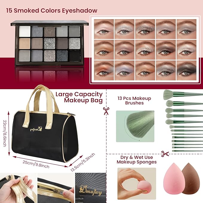 Makeup Kit for Women, Travel Makeup Kit, Makeup Full Kit for Beginners Teens Girls, Makeup Bundle Include 3 Matte & Shimmer Eyeshadow Palettes, Blush Palette, Lip Gloss Set, Concealer-VeraVaultWomen