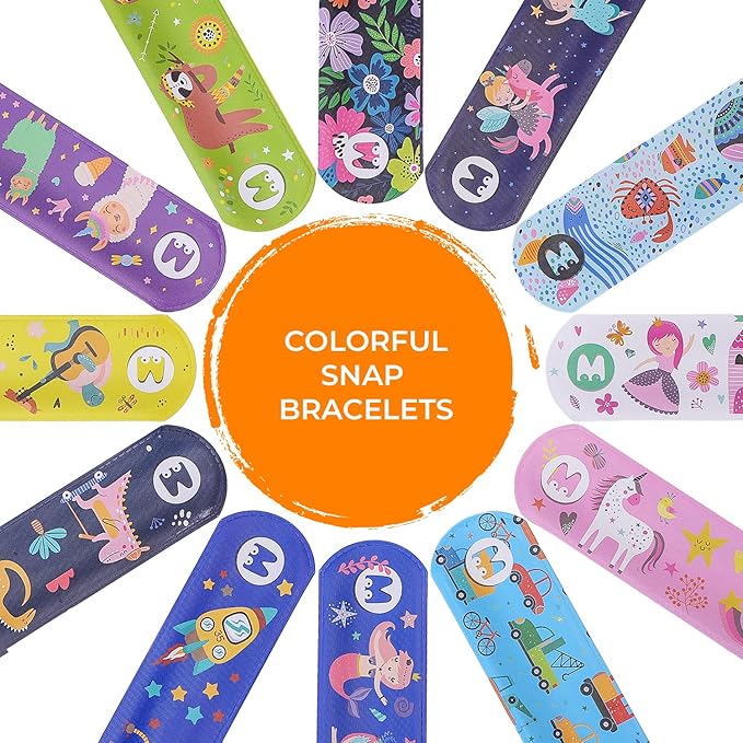 Magicat Premium Slap Bracelets - 12 Fun Snap Bracelets for Kids - Girls and Boys Birthday Party Gift, Classroom Prizes and Basket Stuffers - Slap Bracelets for Kids - Unicorn, Robot, Princess-VeraVaultWomen
