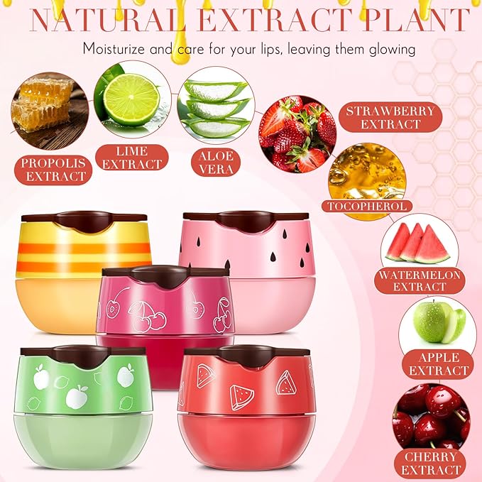 12 Pcs Bee Lip Balm Honey Pot with Brush Propolis Lip Mask Overnight, Moisturizing Hydrating Lip Sleeping Mask Prevention Dry and Cracked(Honey+Strawberry+Watermelon+Apple Lime+Cherry)-VeraVaultWomen