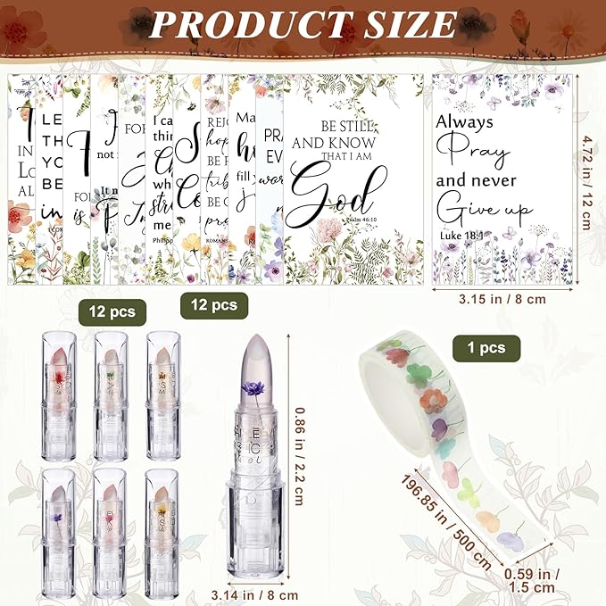 12 Sets Christian Lip Balms with Inspirational Bible Verse Card Bulk Gifts for Women Flower Sign Taste Lip Balm with Tag for Employee Coworker Teacher Family Church Wedding Favor-VeraVaultWomen