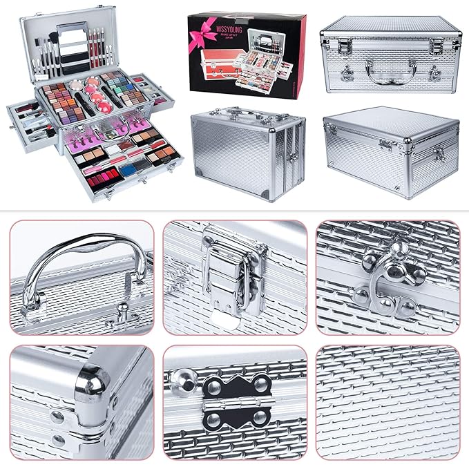 Make-up Box Set Multi-purpose Cosmetic Storage Beauty Case Professional Contain Eyeshadow Concealer Lip gloss Blusher Compact Powder Eyebrow and Makeup Pencil Brush #3-VeraVaultWomen