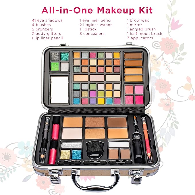 Makeup Kit Gift Set - 41 Eye Shadows, 7 Body Glitters, 1 Lip Liner Pencil, 1 Lipsticks, 4 Blushs, Eye liner pencil, 5 Concealers, 2 Lip Gloss, 5 Bronzers, Mirror-VeraVaultWomen