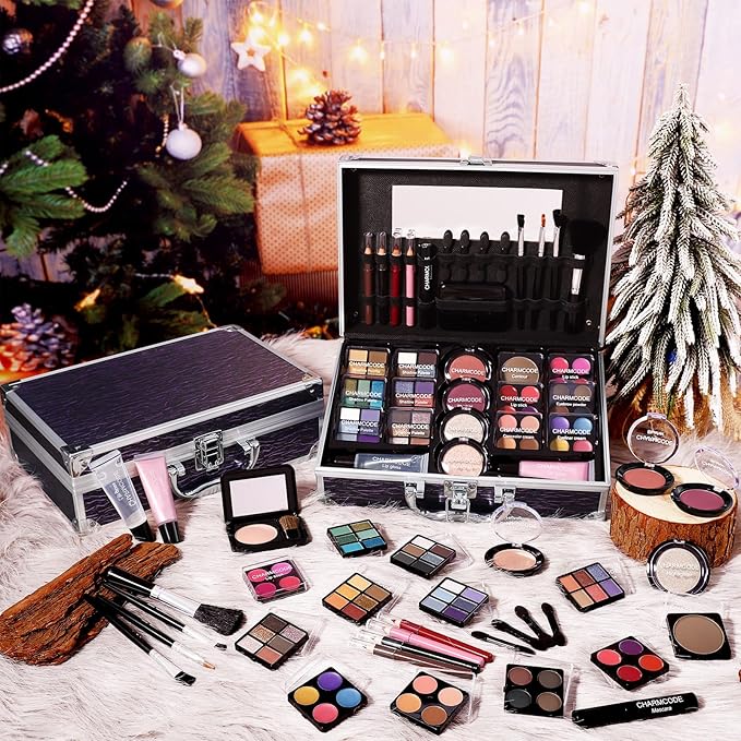 Makeup Kit for Teen Girls & Women Full Kit, Beauty Train Case with Starter Cosmetic Set, Make Up Valentine's Day Gift Box with Eyeshadow,Lipgloss,Highlighter,Blush,Lip&Eye Pencils,Brush & More(Purple)-VeraVaultWomen