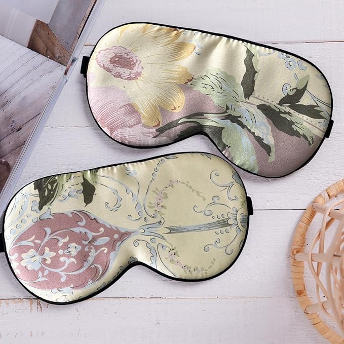 100% Pure Silk Eye Mask Sleep Eye Mask Eye Cover Eyeshade Sleeping Eye Mask Floral Colors (#28)-VeraVaultWomen