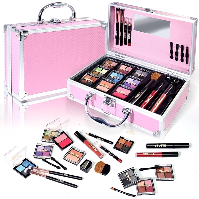 Makeup Kit for Teens Girls Women, Full Starter Cosmetics Set, Makeup Gift Set, Beginner Makeup Kit, Cosmetic Train Case For Women Full Kit, Included Eyeshadow Blusher Contour Eyebrow Powder-VeraVaultWomen