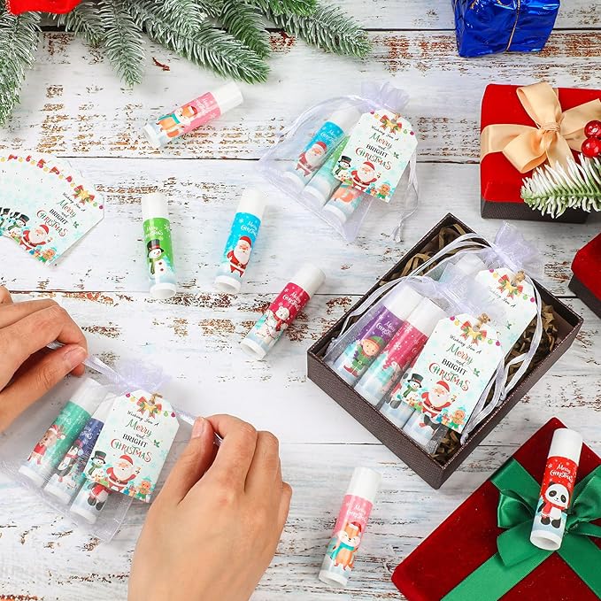 100 Pack Christmas Party Gifts Bulk Lip Balms Favors Bulk Christmas Stocking Stuffers Holiday Party Goodies Gifts Small Thank You Employee Appreciation Gifts for Women Men Coworkers Staff-VeraVaultWomen