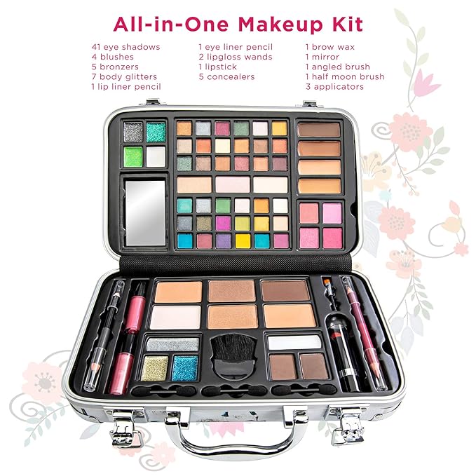 Makeup Kit Gift Set - 41 Eye Shadows, 7 Body Glitters, 1 Lip Liner Pencil, 1 Lipsticks, 4 Blushs, Eye liner pencil, 5 Concealers, 2 Lip Gloss, 5 Bronzers, Mirror-VeraVaultWomen