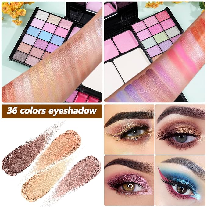 Makeup Kit Eyeshadow Palette for Women Full Gift Kit Girl Kids 49 Colors Makeup Set Combination Eyeshadow Palette with 12pcs Makeup Brushes-VeraVaultWomen