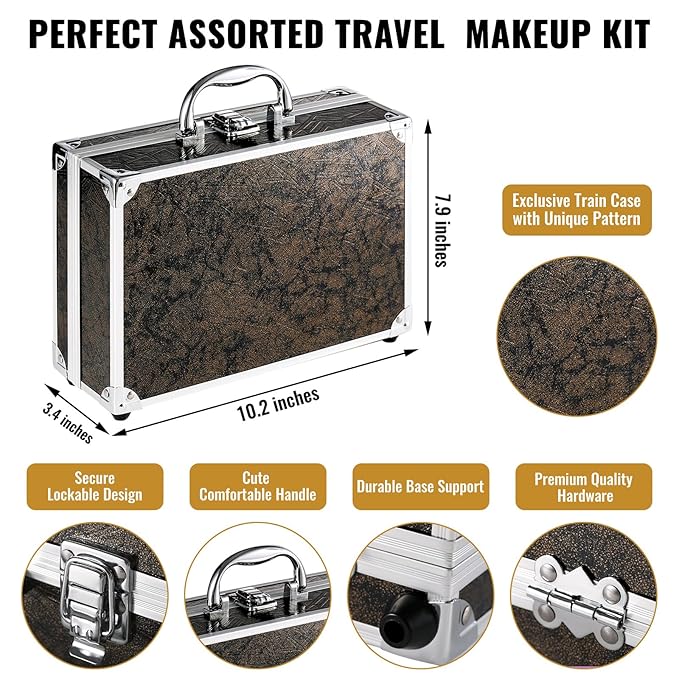Makeup Kit for Teen Girls & Women Full Kit, Beauty Train Case with Starter Cosmetics Set, Make Up Valentine's Day Gift Box with Eyeshadow,Lipgloss,Highlight,Blush,Lip&Eye Pen,Brush & More(GoldenBrown)-VeraVaultWomen