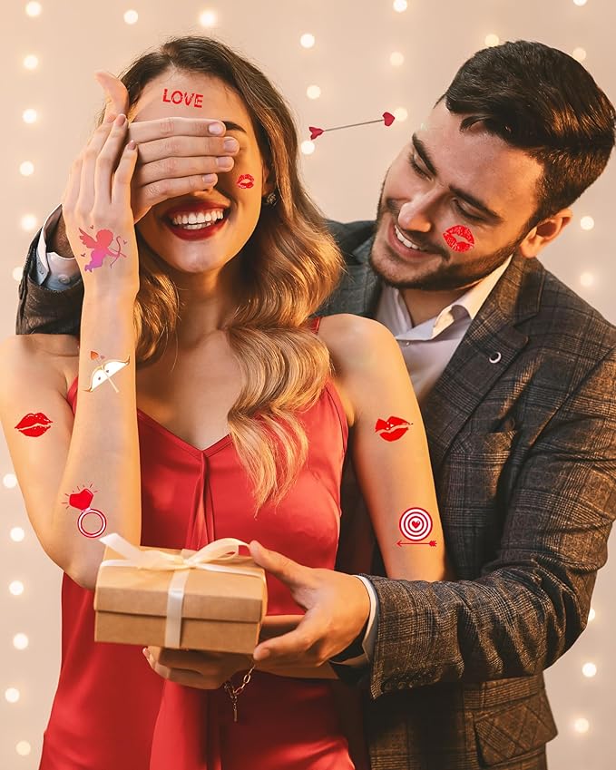 Heart Temporary Tattoos for Kids, 12 Sheets Love Confession Decorations for Classroom Girls Boys School Class Bday, 113pcs Pattern for Festivals and Parties (Red - Love)