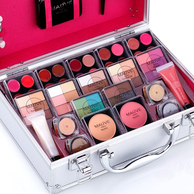 Makeup Kit for Girls and kids 8-12 Carry All Makeup Train Case with Pro Makeup for Teens Women Full Starter Cosmetics Set (SILVER)-VeraVaultWomen