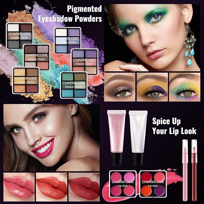 Makeup Kit for Teen Girls & Women Full Kit, Beauty Train Case with Starter Cosmetic Set, Make Up Valentine's Day Gift Box with Eyeshadow,Lipgloss,Highlighter,Blush,Lip&Eye Pencils,Brush & More(Purple)-VeraVaultWomen