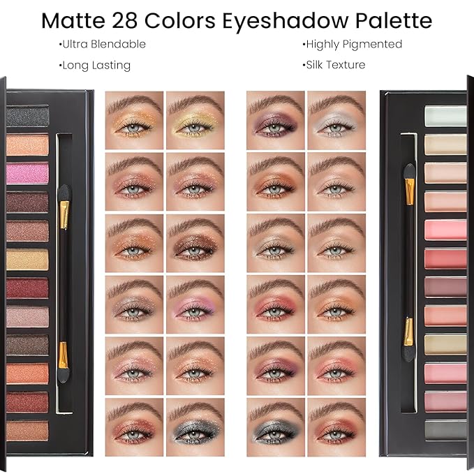 Makeup Kit for Women Full Kit, Travel Makeup Kit for, Makeup Present Set for Teens Girls Beginners Professionals, Makeup Bundle Include 2 Matte & Glitter Eyeshadow Palettes, Lip Gloss Set-VeraVaultWomen