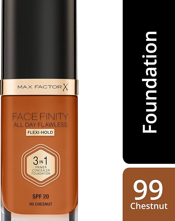 Max Factor Facefinity 3-in-1 All Day Flawless Liquid Foundation, SPF 20-99 Chestnut, 30 ml-VeraVaultWomen