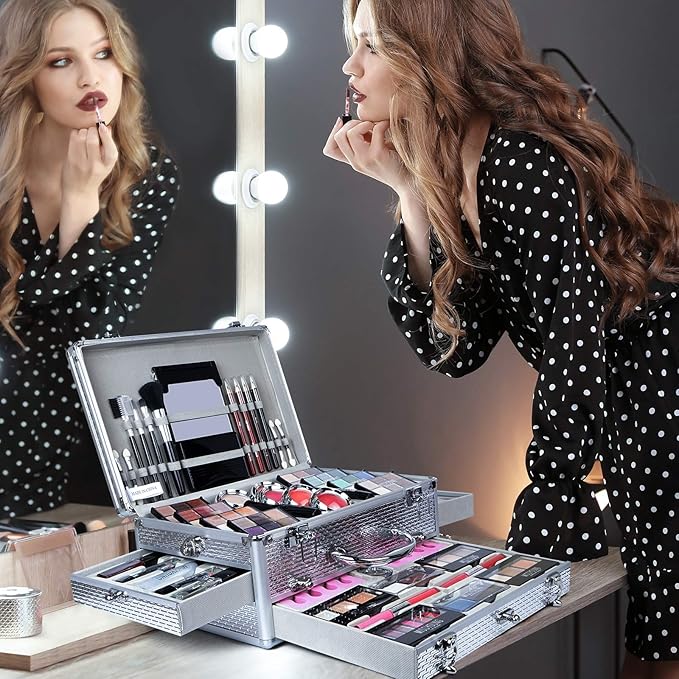 Make-up Box Set Multi-purpose Cosmetic Storage Beauty Case Professional Contain Eyeshadow Concealer Lip gloss Blusher Compact Powder Eyebrow and Makeup Pencil Brush #3-VeraVaultWomen